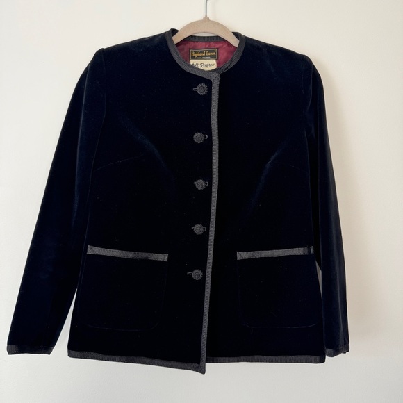 Vintage Blazer Highland Queen Holt Renfrew Black Velvet Velour Button Lined Sz 8 - Picture 1 of 16